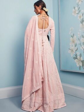 💎 LASHKARAA NWT Blush Pink Embroidered 3 Piece Anarkali Luxury Formal Gown XL 42